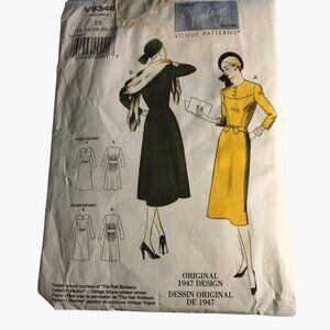 Vintage Vogue Sewing Pattern V 9346 1947 Dress E5 Sizes 14 to 22 Historical Desi
